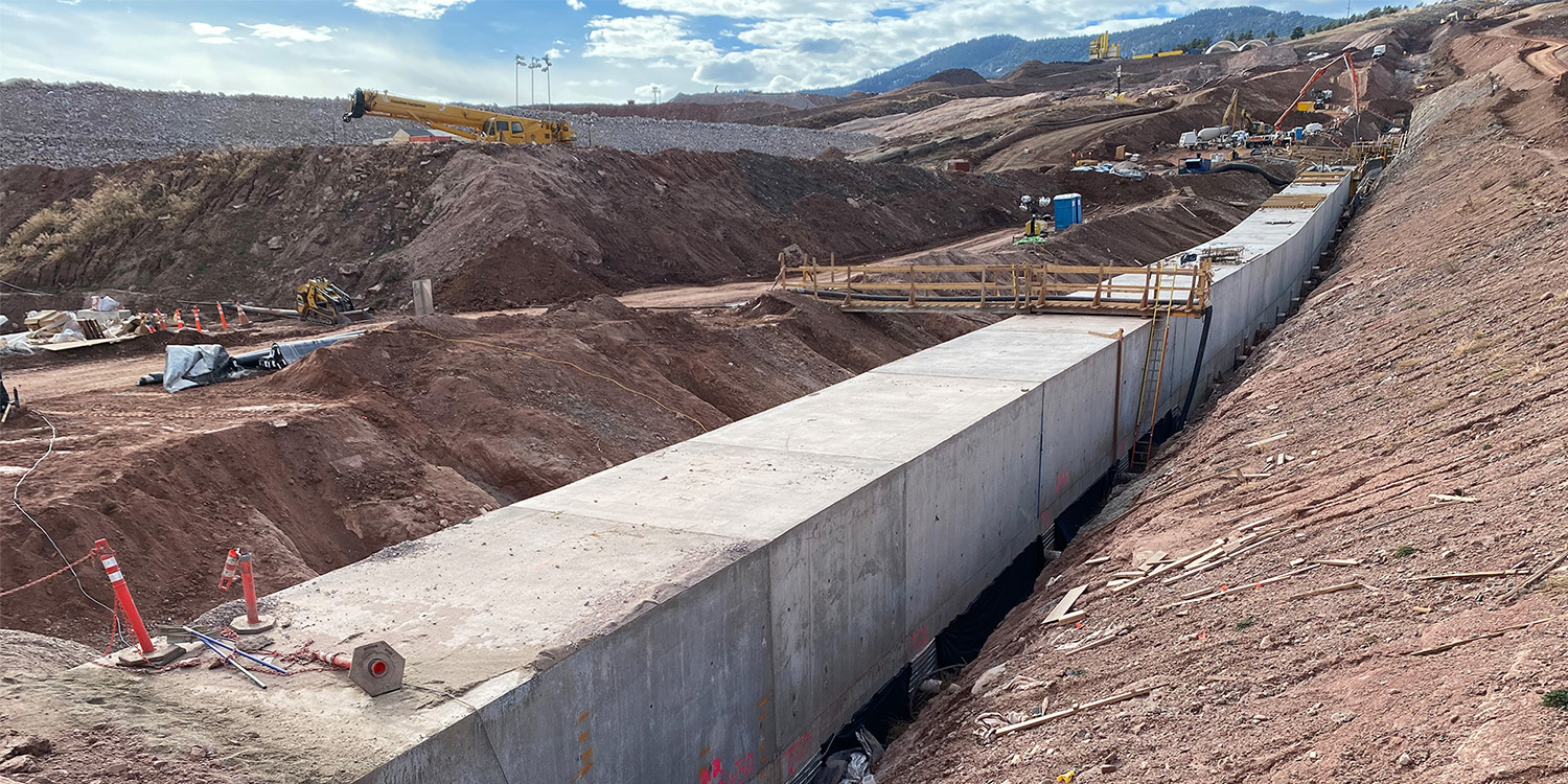 A portion of the 10-foot by 10-foot box culvert section of the spillway. 