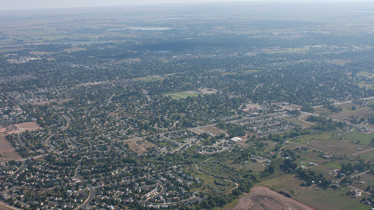 aerial image of municipalities in Colorado Front Range