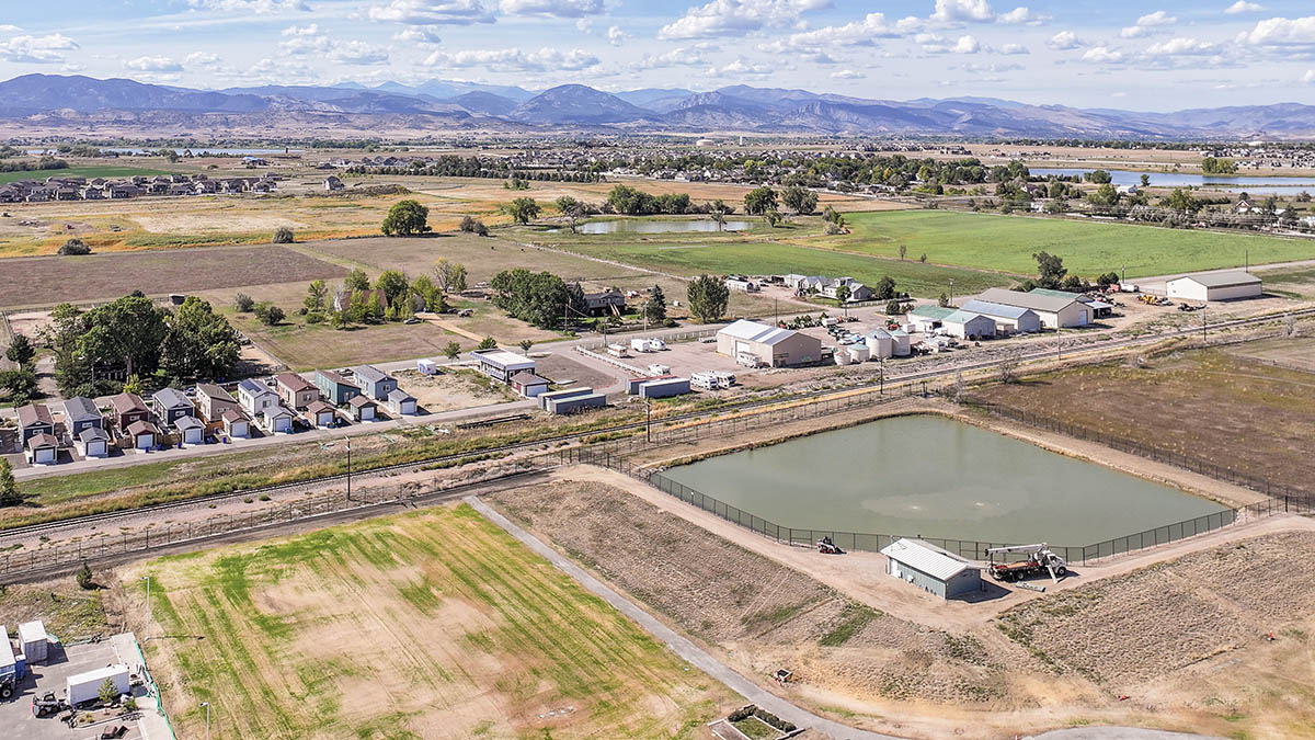 Aeriel view of water retention pond at Northern Water Berthoud Headquarters