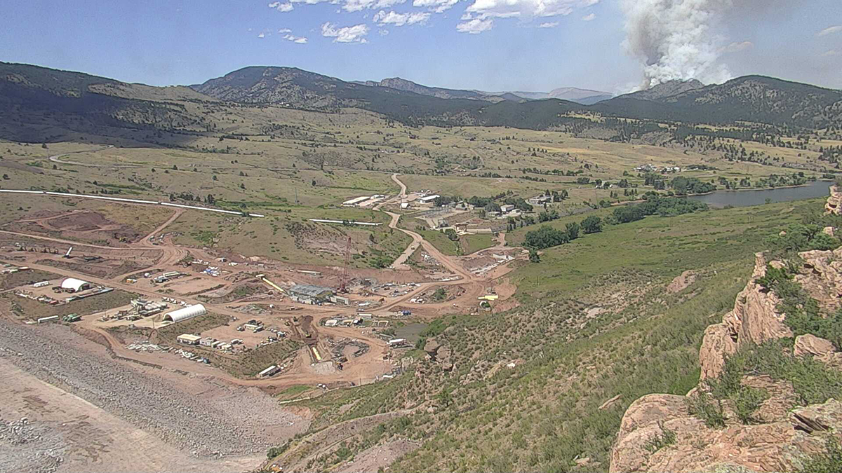 smoke from the Alexander Mtn fire seen from the Chimney Hollow Reservoir site