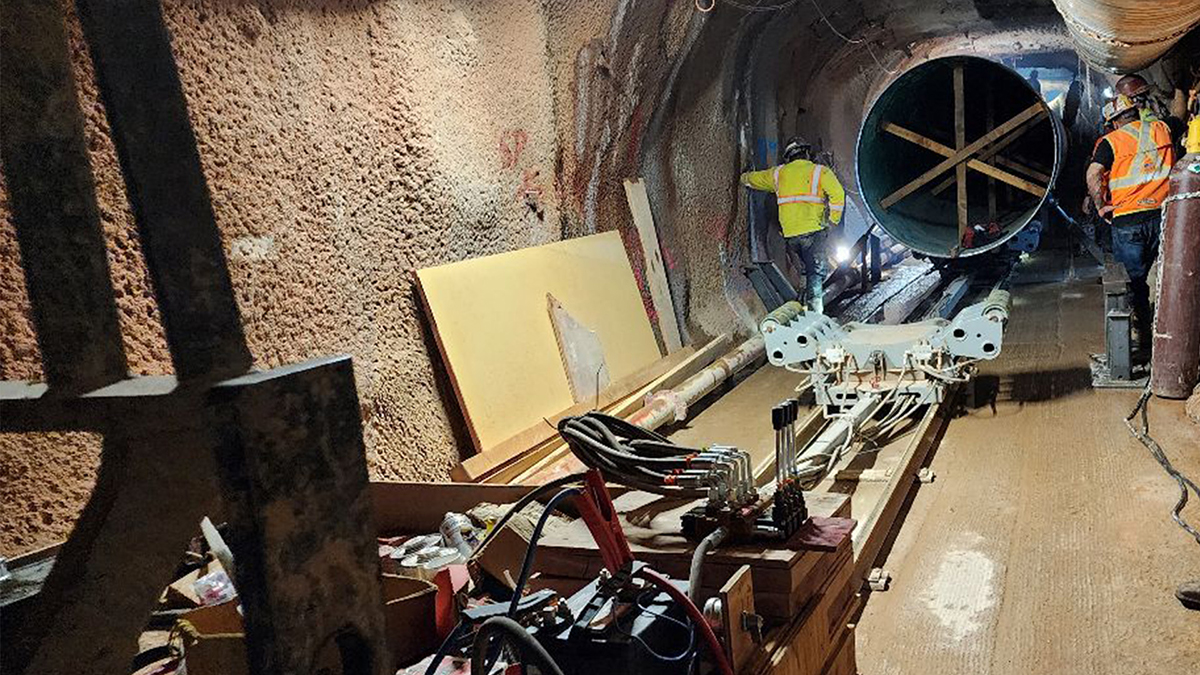 Conveyors and equipment seen inside the Chimney Hollow tunnel