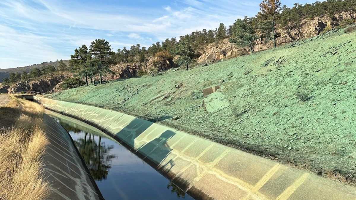 Hydroseeding mulch placed along the Hansen Feeder Canal post the fire